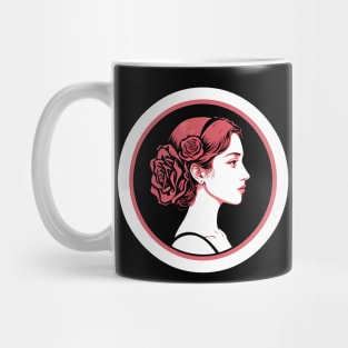 Pink, Black, and White Woman with Roses in Her Hair Mug